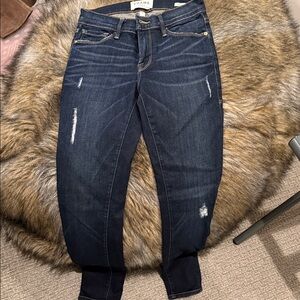 Frame Denim Dark Indigo Distressed Skinny Jeans